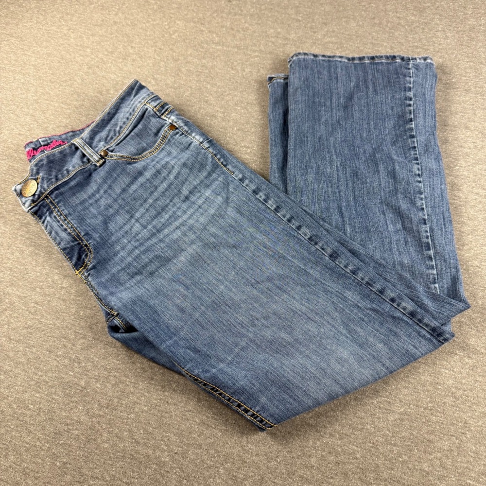 Wrangler Womens Medium Wash Bootcut Jeans Pink Stitching 10MWZRS‎ 13/14x32